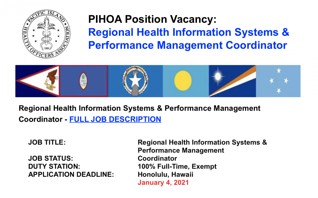 PIHOA E-Blast: Position Vacancy Readvertisement – Regional HIS & PM Coordinator